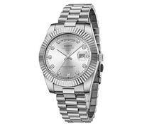 NIBOSI Relojes analógicos de cuarzo para hombre, acero inoxidable, oro rosa, plateado, impermeable, de negocios, diseño clásico, reloj de pulsera con fecha y día, B02-Todo plateado