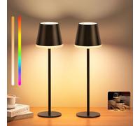 NIBSHOOM Lampara de Mesa Sin Cable,5200mAh Brillo Ajustable Lampara Inalambrica con Luz cálida+cambio de RGB,altura Ajustable & IP54 Impermeable Lampara deMmesa led Para Restaurante (2 piezas)