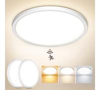 NIBSHOOM Plafón LED Techo con Sensor de Movimiento, 3000K/4000K/6500K 18W IP44 Impermeable Lampara Techo, Lampara Luz LED Techo Balcón Cochera Pasillo Sótano Sala, Ø22cm, 2piezas
