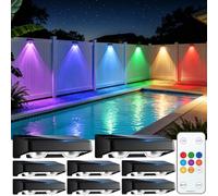 nibuuecer Luces solares para valla al aire libre, paquete de 8 luces de valla que cambian de color, alimentadas por energía solar con control remoto, 9 colores RGB y 11 modos de iluminación, IP65