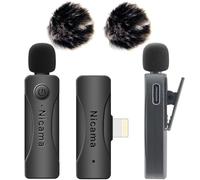 Nicama AS12 Micrófono de Solapa Inalámbrico con 2 Parabrisas para iPhone 6 7 8 9 10 11 12 13 14 (2TX+RX)