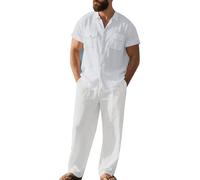 nicamaikoo-shop Conjunto informal para Hombre para verano: camisa de manga corta con cuello con solapa y pantalones, 2 piezas