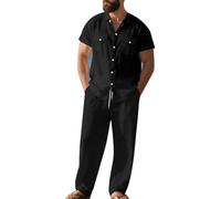 nicamaikoo-shop Conjunto informal para Hombre para verano: camisa de manga corta con cuello con solapa y pantalones, 2 piezas