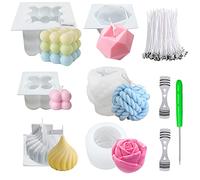 NICAVKIT 6Pcs 3D Moldes de Silicona para Velas perfumadas, molde de burbujas de bola de hilo, rosa 3D, DIY