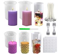 NICAVKIT 6Pcs moldes de silicona para velas, moldes de silicona Cilíndricos 3D, moldes para velas y mecha de velas, Kit Velas para Hecho a Mano DIY para decoración del hogar, velas perfumadas