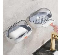 NICAVKIT Paquete de 2 jaboneras de ducha con tapa y soporte de barra, contenedor de drenaje para baño y cocina