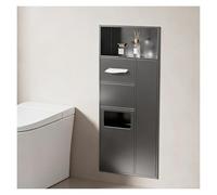 Nicchia WC incassata Acero Inoxidable Nicho de Ducha con Papelera, Moderno Ahorro de Espacio Armario Oculto para escobilla de baño, Hotel/Restaurante, Empotrado(Grey)