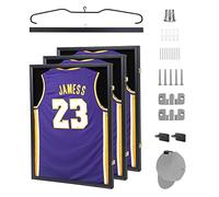 Nice C Vitrina de marco de jersey, caja de sombra de jersey, marco de camiseta de fútbol, con 98% de protección UV, perchas y prostitutas, valet pinboard, acrílico, baloncesto (paquete de 3)