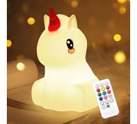 Nice Dream Unicornio Luz de Noche Infantil, 9 Colores de Silicona para la Guardería con Remoto y Cronómetro, USB Recargable Luz de Noche para Niños Chico Niñas Unicornio Regalo (6.1"x4.8"x4.8")