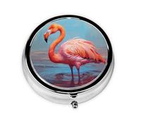 Nice Flamingo - Pastillero redondo portátil, cabe en el bolsillo de tu bolso, pastillero ligero de 3 compartimentos,