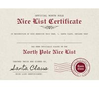 Nice List Certificate From Santa Claus: Official North Pole