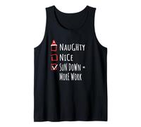 Nice Naughty Sun Down = More Work Christmas List Granja Camiseta sin Mangas