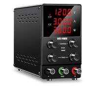 NICE-POWER Adaptador de CC ajustable (0-120 V, 0-3 A), conmutación variable controlada de alta precisión con pantalla LED de 4 dígitos con 5 V/2 A, puerto USB para salida de prueba y cable de entrada