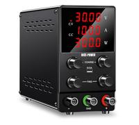 NICE-POWER - Fuente de alimentación CC ajustable (0-30V, 0-10A) conmutación variable regulada de alta precisión con pantalla LED de 4 dígitos de 5V/2A puerto USB de prueba de salida y cable de