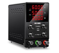 NICE-POWER - Fuente de alimentación CC ajustable (0-60V, 0-5A) conmutación variable regulada de alta precisión con pantalla LED de 4 dígitos de 5V/2A puerto USB de prueba de salida y cable de