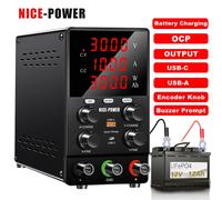 NICE-POWER, la más nueva fuente de alimentación CC ajustable de carga de batería, 30V, 5A, 10A, salida OCP, perilla codificadora de corriente preestablecida, USB-A USB-C de 120V R-SPS3020C 30V20A