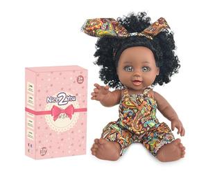 Nice2you Muñeca de bebé negra, muñeca africana americana de 10 pulgadas con vestido, realista Reborn para niños de 2, 3, 4, 5, 6 años, juguete pequeño de silicona, pelo rizado, regalo de cumpleaños