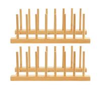 Nicear 2 soportes de bambú para platos, soporte para tapas de ollas, organizador de armario de cocina para guardar CD, vajilla, libros y vidrio.
