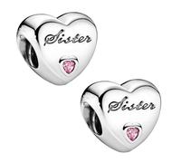 Nicear Charms de corazón de amor Sister Moments para pulseras DIY (plata de 4 mm)
