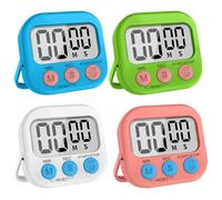 NiceBest Temporizador Cocina Digital con Timer Alarma Fuerte 4 Piezas, Temporizador Estudiar para Niños con Pantalla LCD Grande, Cronometro Oposiciones Soporte Plegable Fitness y Hornear