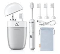 NICEBLE Cepillo de dientes eléctrico con función de secado, cepillo de dientes sónico portátil equipado con funda de viaje y taza de enjuague bucal, cepillo de dientes eléctrico recargable con 4