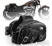 NICECNC Alforjas de cuero para motocicleta, 35 L, gran capacidad, bolsas de equipaje laterales para motocicleta con portavasos, Compatible with Sportster Softail Dyna Shadow Road King Universal, color