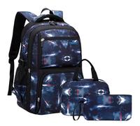 NICECY Mochila ligera de tres piezas para estudiantes que incluye bolsa de almuerzo bolsa de papelería y mochila de gran capacidad para estudiantes de secundaria(Azul profundo)