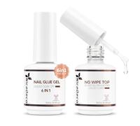 Nicedeco 15ML No Wipe Top Coat Semipermanentes and Pegamento Para Uñas 6 En 1, Durable at Home DIY Nail Salon Quality 2PCS Nail Polish Kit for Pedicure and Manicure UV/LED