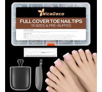 Nicedeco 240Pcs Postizas Cuadradas Transparentes para Pies 15 Tamaños Uñas de Pie Completas de Cobertura Total, Falsas Uñas Mate Acrílicas Gel Suave Sin Necesidad de Limar para Salón y DIY en Casa-023