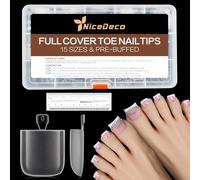 Nicedeco 240Pcs Postizas Cuadradas Transparentes para Pies 15 Tamaños Uñas de Pie Completas de Cobertura Total, Falsas Uñas Mate Acrílicas Gel Suave Sin Necesidad de Limar para Salón y DIY en Casa-022