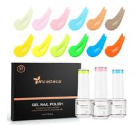Nicedeco 4 en 1 Juego de Base de Caucho para Uñas Esmaltes Semipermanentes de Gel UV/LED Soak Off Duraderos Nail Art Manicure Salon DIY Vegano 12 x 5ml Set 15