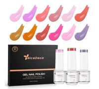 Nicedeco 4 en 1 Juego de Base de Caucho para Uñas Esmaltes Semipermanentes de Gel UV/LED Soak Off Duraderos Nail Art Manicure Salon DIY Vegano 12 x 5ml Set 14