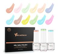Nicedeco 4 en 1 Juego de Base de Caucho para Uñas Esmaltes Semipermanentes de Gel UV/LED Soak Off Duraderos Nail Art Manicure Salon DIY Vegano 12 x 5ml Set 13