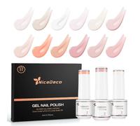 Nicedeco 4 en 1 Juego de Gel Base de Goma Para Uñas, Nude Rose Pink Sheer Color Gel Nail Polish UV LED Soak Off, Goma Elástica Nail Strengthen Enhance Base Coat Nail Art Manicure 12 x 5ml, Set 3
