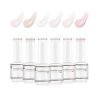 Nicedeco 4 en 1 Juego de gel base de goma para uñas, Nude Rose Pink Sheer Color Gel Nail Polish UV LED Soak Off, Goma elástica Nail Strengthen Enhance Base Coat 6 x 8ml-Vegano Set 33