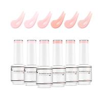 Nicedeco 4 en 1 Juego de gel base de goma para uñas, Nude Rose Pink Sheer Color Gel Nail Polish UV LED Soak Off, Goma elástica Nail Strengthen Enhance Base Coat 6 x 8ml-Vegano Set 37