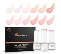 Nicedeco 4 en 1 Juego de Gel Base de Goma Para Uñas, Nude Rose Pink Sheer Color Gel Nail Polish UV LED Soak Off, Goma Elástica Nail Strengthen Enhance Base Coat Nail Art Manicure 12 x 5ml, Set 2