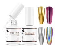 Nicedeco Base y Top Coat Semipermanente para Polvo de Cromo UV LED Soak off Kit de Uñas Sin crueldad Esmaltes Semipermanentes en Gel Para Kit de Manicura y Pedicura - Vegano 2 x 15ml
