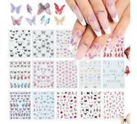 Nicedeco Calcomanías de Mariposa Pegatinas Para Uñas 15 Hojas Autoadesiva 5D Nail Art Stickers Decoración Etiqueta Adhesivos para Decoraciones de Uñas de DIY