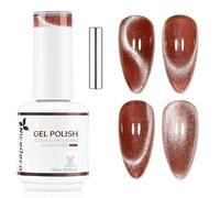 Nicedeco Esmalte Gel Cat Eye Magnético Marrón Rojo Transparente 15ml con Imán - Efecto Cristal Brillante Larga Duración Brillo Reflectante Esmalte de Uñas UV Translúcido para Salón y DIY - Vegano