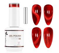 Nicedeco Esmalte Gel Cat Eye Magnético Rojo Transparente 15ml con Imán - Efecto Cristal Brillante Larga Duración, Brillo Reflectante Esmalte de Uñas UV Translúcido para Salón y DIY - Vegano