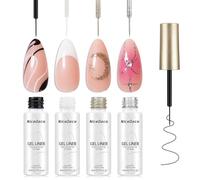 Nicedeco Esmalte Gel Liner Nail Art Blanco Negro Metálico Oro y Plata Linear para Uñas Soak Off UV LED Gel Polish With Pen Ideal Para Painting Drawing Lines Salon Home DIY Manicura, 4 x 8 ml