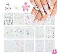 Nicedeco Flores y Plantas Pegatinas Para Uñas 15 Hojas Autoadesiva 5D Nail Art Stickers Decoración Etiqueta Adhesivos para Decoraciones de Uñas de DIY