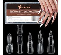 Nicedeco Moldes de Uñas Duales, Dual System Nail Molds 120 Pcs 5 Shapes False Nails Extension Builder DIY Manicure Tools Reutilizable Transparente para Polygel Acrílico UV Gel Nail Art Design - 001