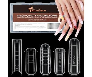 Nicedeco Moldes de Uñas Duales, Dual System Nail Molds 120 Pcs 5 Shapes False Nails Extension Builder DIY Manicure Tools Reutilizable Transparente para Polygel Acrílico UV Gel Nail Art Design - 002