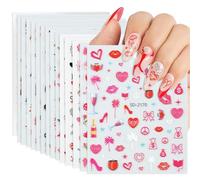Nicedeco Pegatinas de San Valentín 15 Hojas Autoadesiva 5D Nail Art Stickers Decoración Etiqueta Adhesivos para Decoraciones de Uñas de DIY