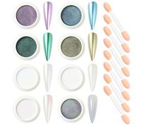 Nicedeco Pigmento de Uñas Cromo Perla Blanca con Efecto Espejo 8 Colores de Polvo Cromo Para Arte de Uñas con Glitter y Aurora Decoración Chrome Nail Powder