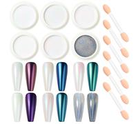 Nicedeco Pigmento para Uñas Perla Blanca Cromo 6 Colores de Polvo Cromo para Efecto Espejo Aurora Arte de Uñas Glitter y Polvo Decoración Chrome Nail Powder