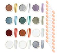 Nicedeco Polvo Cromo para Uñas con Efecto Espejo y Aurora 12 Colores de Cromo Perla Blanca Pigmento para Arte de Uñas con Glitter Decoración Chrome Powder - 2