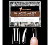 Nicedeco Uñas Francesas para Extensiones de Gel, Tips de Acrílico Semi Cubiertapara Gel Half Cover False Nail Tips 500 Piezas 10 Tamaños Uñas Postizas Prensadas Manicura Francesa Natural - 015